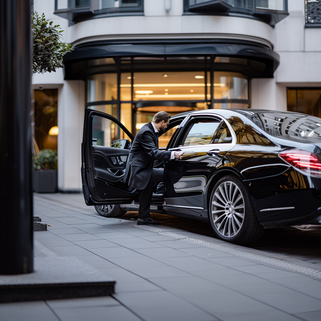 A luxurious car waiting to transport passengers to their destination.